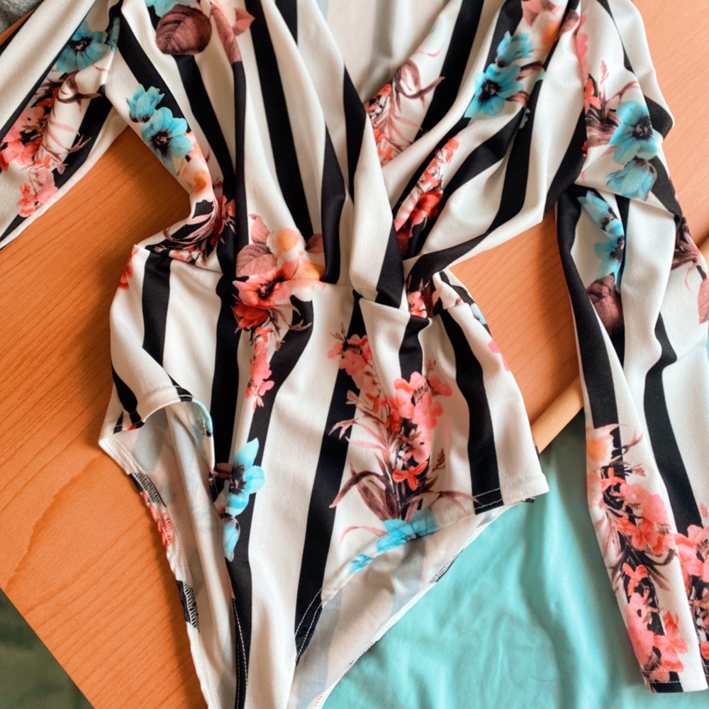 Boohoo Floral Stripe Body Suit
